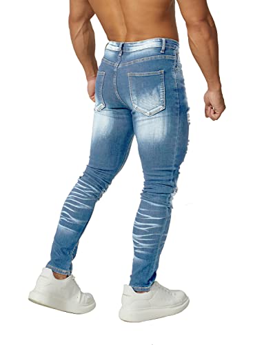 Hungson Men's Stretchy Ripped Skinny Jeans Taped Slim Fit Denim Jeans #TOP3