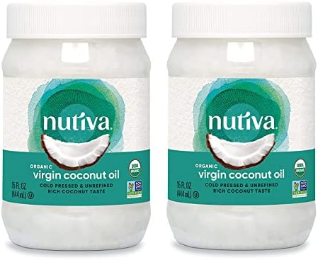 Nutiva Organic Cold-Pressed Virgin Coconut Oil, USDA Organic, Non-GMO, Whole 30 Approved, Vegan, Keto, Fresh Flavor and Aroma for Cooking & Healthy Skin and Hair, 15 Fl Oz (Pack of 2)