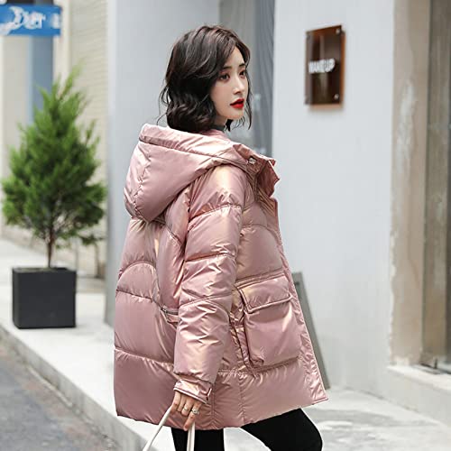 Generic Casaco de inverno quente feminino brilhante acolchoado casaco casaco quente com capuz acolch