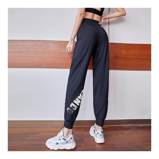 HXJ Hög Midja, Yoga Byxor, Lösa Sweatpants Damer Fitness Byxor Casual Löpande Byxor Andas Och Snabb Torkning (Color : Black, Size : L)