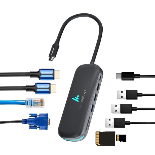 Image of Type C 10 in 1 Wozoyo Docking Station with 2XUSB 5Gbps, Dual 4K HDMI, VGA, Gigabit Ethernet, USB 2.0, SD & TF, PD 100W,Universally Compatible with Thunderbolt 4, macOS, Windows, Android & iOS