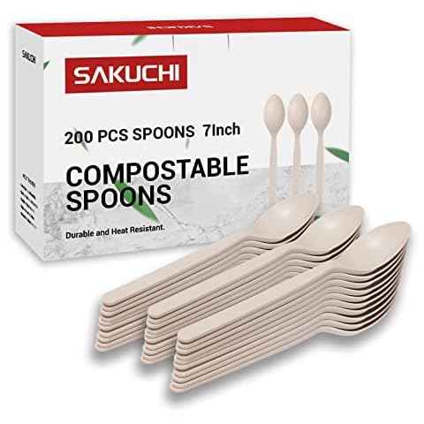 Compostable Spoons,200PCS Corn Plant Based Disposable Spoons, Plastic Spoon Disposable Utensils Heavy Duty for Party Supply Camping BBQ Wedding Outdoor Activities Cover