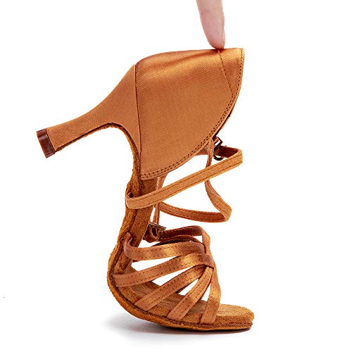 Rosemoli Women's Latin Dance Shoes Satin Professional Ballroom Salsa Practice Performance Dance Shoes Tan-2.8 #TOP2