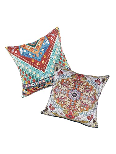 Image of eyda Digital Printed Cushion Covers with Zipper (Pack of 2) 18x18 Inches, Velvet Reversible Pillow Covers, Decorative Throw Cushion Covers, Square Cushion Cover for Sofa, Bed and Home Decor