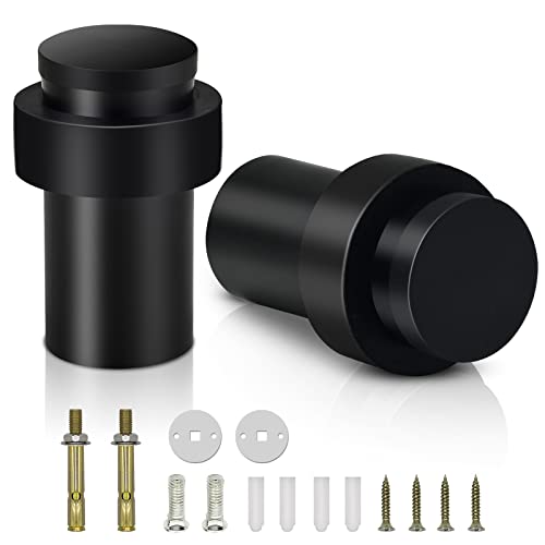 Door Stoppers, Floor Door Stops 2.5 Inch Cylindrical Doorstop Rubber Bumper Wall Protector, Heavy Duty Stainless Steel, Black Door Stoppers for Bottom of Door, 2 Pack