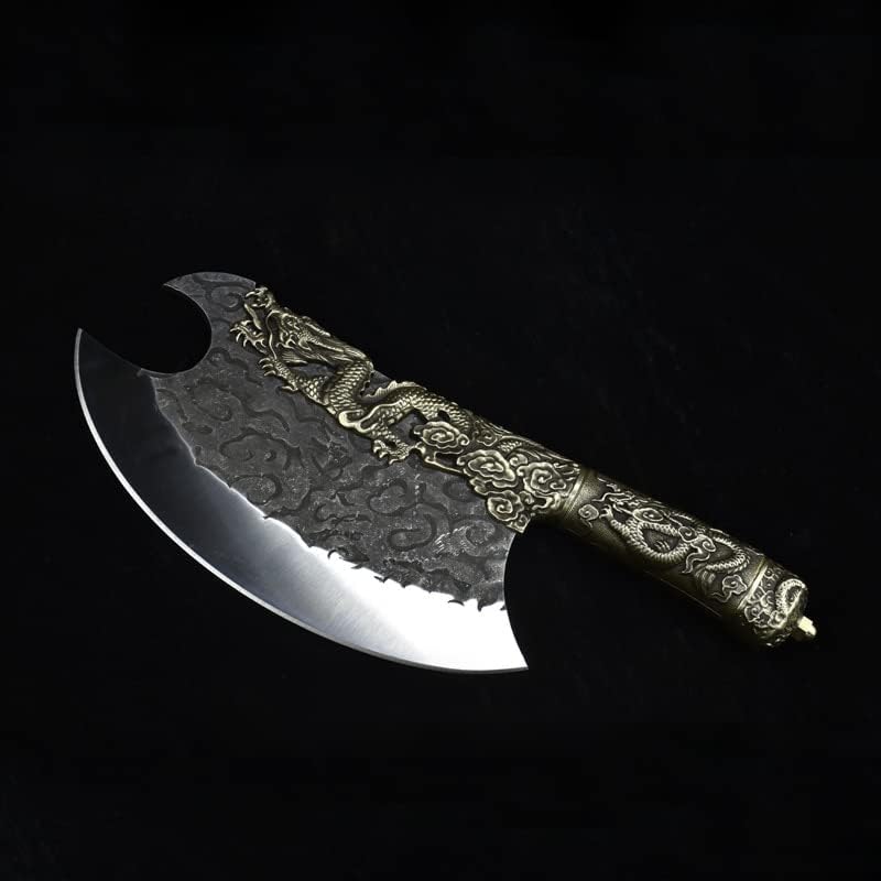 Miniatura 2 de Cuchillo de carnicero de carne, cuchillo de cocina retro de 8.6 pulgadas, diseño de dragón en relieve, mango de cuchillo de chef multiusos, cuchillo