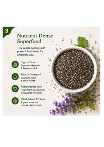 Image of Nector Organics Chia Seeds 500g - Dirt & Stone Free Premium Chia Seeds | 30 days pack | High Fibre & Plant Protein | Helps with Weight Management | Good for Summer Hydration | Super Seeds for Smoothies.