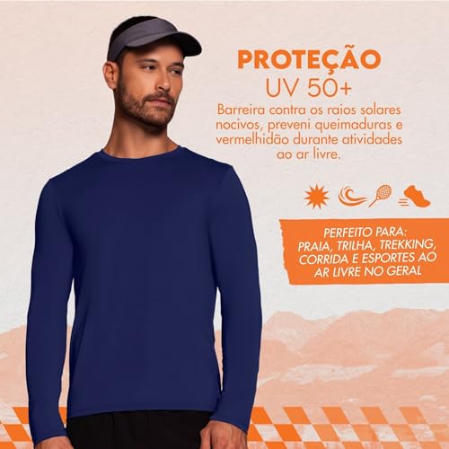 SELENE Camiseta Manga Longa UV50+ Microfibra de Poliamida Adulto Masculina, Marinho, M