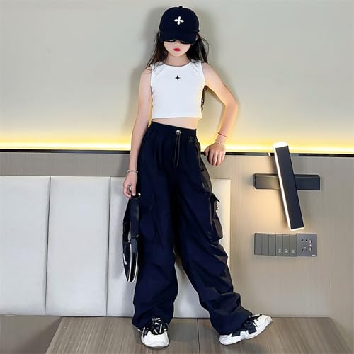 Girls Cargo Pants Fall Fashion Casual Wide Leg Sweatpants Fleece Straight Jogger Pants with Multi Pockets4