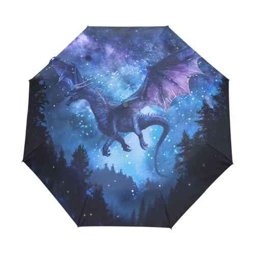 GAIREG Colorful Glass Dragon Pattern Rain Umbrella Windproof Auto Open Close Umbrellas, Dragon flying at night, OneSize