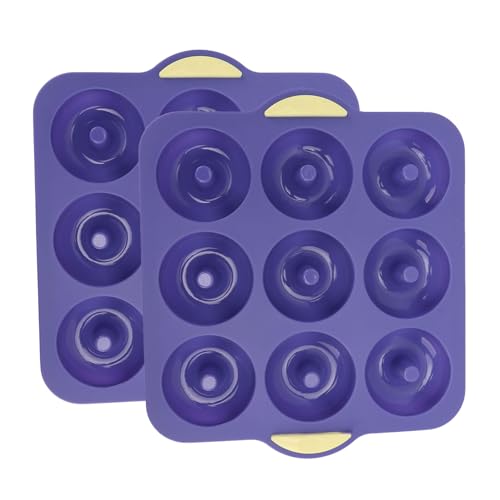 HUAOSN 2 Pièces Moule À Beignet en Silicone, Moules À Beignet Antiadhésifs À 9 Cavités, Ensemble de Moules À Beignet Résistants À la Chaleur pour Gâteaux, Biscuits, Bagels, Muffins(Couleur 2)