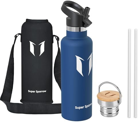Sparrow Edelstahl Trinkflasche- 0.5L/0.75L/1L- Thermosflasche mit Strohhalm | Wasserflasche Auslaufsicher, Thermoskanne BPA-Frei & Kalt & Heiß - TwistTrail mit Trinkhalmdeckel, Rin