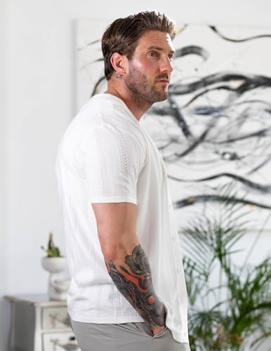 COOFANDY Men's Knit Shirts Vintage Short Sleeve Button Down Shirt Casual Summer Beach Shirt3