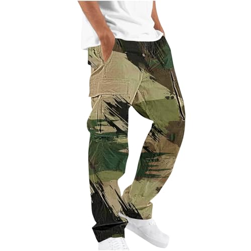 Image of Cocila Men's Casual Camouflage Print Cargo Pants Elastic Waist Tapered with Pockets Slip (Jn, L) Trousers for Men Work Jeans Cuffed White Cargos Prisoner Bottoms Cargo Trousers for UK Moleskin