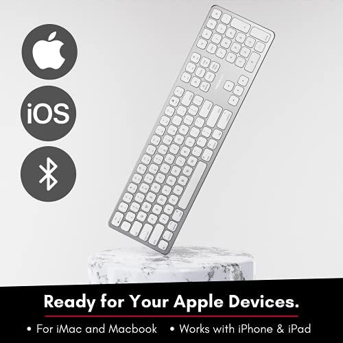 Macally Bluetooth Wireless Keyboard For Mac - Compatible Apple Keyboard Wireless For Imac Mini/Pro, Macbook Pro/Air, Ipad, Iphone - Slim Full Size Metal Frame Bluetooth Keyboard For Mac - Silver #TOP1