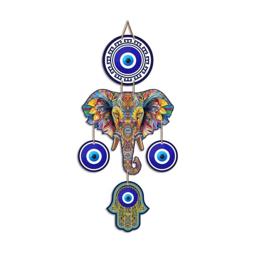 Image of Artvibes Elephant Family Evil Eye Wall Hanging for Home Entrance | Nazar Battu MDF Wall Decor | Positive Energy Vastu Art for Living Room | Hallway | Office & Main Door | Gift Item (WH 8549N)