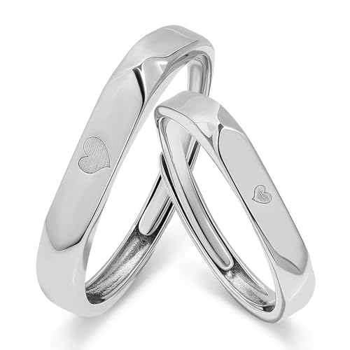 Meissa Alianzas de Plata Anillos de Compromiso Boda Plata de Ley 925 para Pareja Novios Anillos Ajustables con Dos Corazones Regalo de Aniversario y San Valentín (Juego de Dos Anillos)