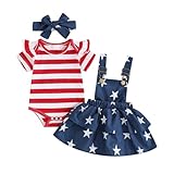 Baby Girl 4th Of July Outfit Newborn Ruffle Romper Skirt Set Toddler Bodysuit Fourth Of July Dress Cute Clothes (B Stars Stripe Blue, 12-18 Months)