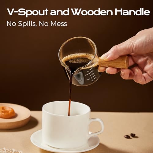 Image of YARRAMATE 2.5 oz /75ML Espresso Shots Cup with Wooden Handle, Clear Glass Demitasse Cup with Dual Scale Markings for Coffee Extraction (1 Pack, Single Spout) | Borosilicate Glass, Precision Pouring, Heat Insulated Grip, Dual-Scale Accuracy, Easy to Rinse Clean