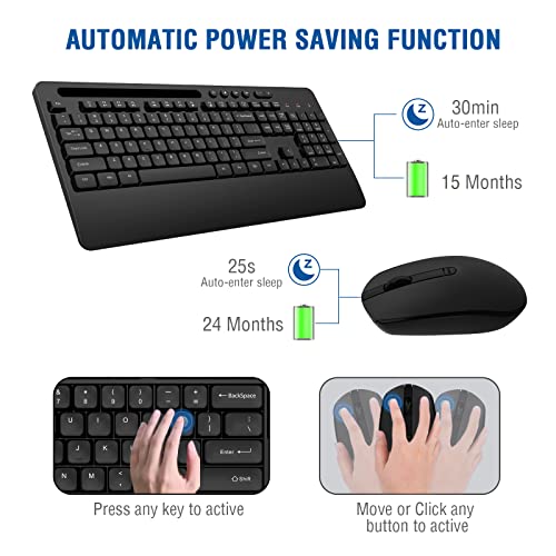 Image of Wireless Keyboard and Mouse Combo, EDJO 2.4G Full-Sized Ergonomic Computer Keyboard with Wrist Rest and 3 Level DPI Adjustable Wireless Mouse for Windows, Mac OS Desktop /Laptop /PC