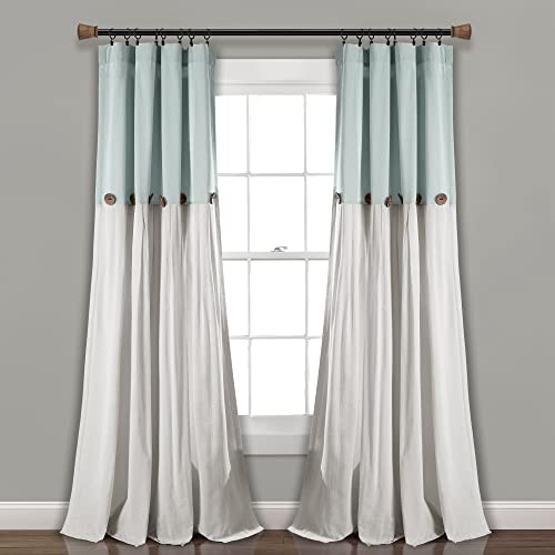 Lush Decor Linen Button Window Curtain Panel, Single, 40" W x 108" L, Blue & White, Country Curtains