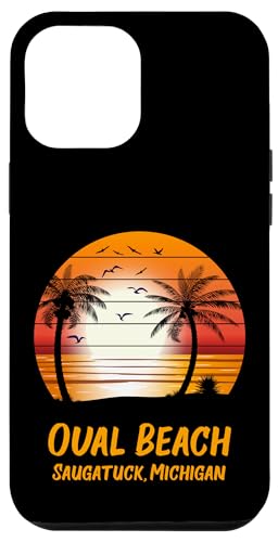 Coque pour iPhone 12 Pro Max Ovale Plage Saugatuck Michigan Vintage Coucher de Soleil Rétro Été