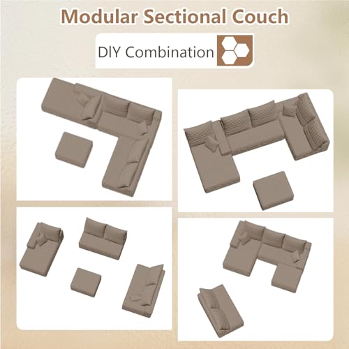 Image of Oversized Modular Sectional Sofa Couch, Large 6 Seater Corner Sofa Modern U Shaped Sectional Couch Cloud Couches for Living Room, Office, Spacious Space, Corduroy, No Assembly Required, Camel