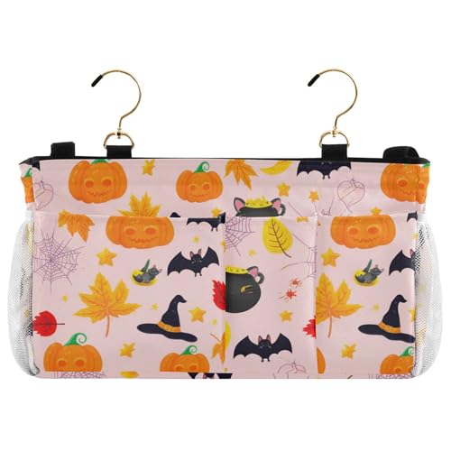 Burbuja Cute Halloween Elements Bedside Caddy Hanging Storage Organizer with 2 Straps and Hooks for Home College Dorm Bunk Bed Hospital Bed Crib
