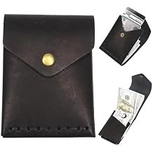 Leather Wallet for Men and Women - Slim Card Holder - Handmade Minimalist Front Pocket Wallet - Flap Cash Wallet - Full Grain Leather Black
