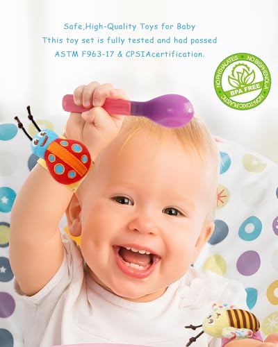 Wrist Rattles Foot Finder Rattle Sock Baby Toy, Hanging Rattle Toy, Hand Bracelet Rattle, Feet Leg Ankle Socks, Activity Rattle Present Gift for Newborn Infant Babies Boy Girl-12pcs A2