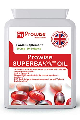 Superba Krill Oil 500mg 60 Softgels - 1000mg per porzione - Krill rosso di provenienza antartica pura di alto grado che fornisce una ricca fonte di Omega - Regno Unito Prodotto da Prowise Healthcare