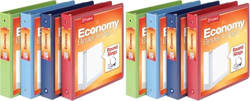 Image of Cardinal 3 Ring Binders, Round Rings, Holds 350 Sheets, ClearVue Presentation View, Non-Stick, Assorted Colors (79550), 1.5 Inch, (Pack of 8)