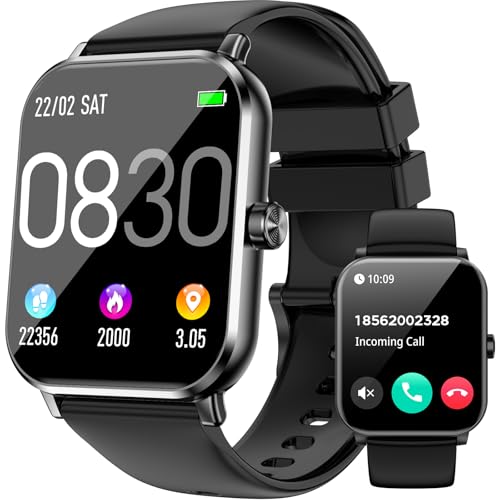 Jacoosa Smart Watch, 1.83" HD Touchsreen, Bluetooth Calling, IP68 Waterproof, 130+ Sports Modes, Health, Fitness & Sleep Tracker, Timer, Pedometer, Fitness Watch for Android/iOS, Black