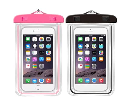 Image of Mobile Phone Waterproof Pouch Universal Size Transparent for All Smart Phones - Multicolor (Pink Black)