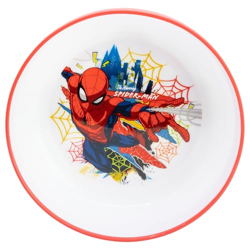 STOR Bol Enfant Spider-Man 902ml avec Base Antidérapante, Plastique Réutilisable sans BPA, Compatible Micro-ondes, Bol Bébé pour Maison et École