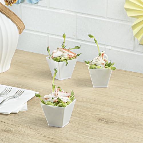 Image of Restaurantware 2 Ounce Appetizer Cups, 100 Square Mini Dessert Cups - Disposable, Recyclable, White Plastic Square Plastic Cups, Mini, For Appetizers Or Desserts - Restaurantware