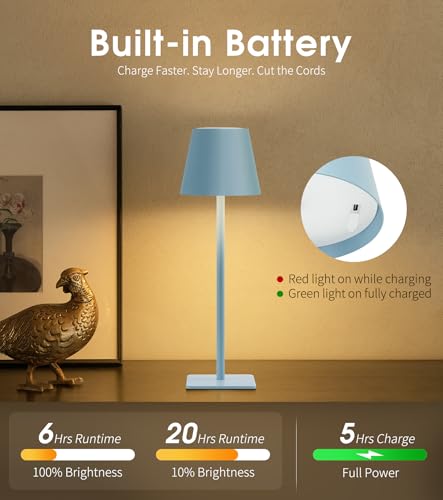 Image of UME 3 Pack Cordless Table Lamp, Battery Operated Lamp - Portable Waterproof Rechargeable Table Lamp w / 3 Color Temps & Stepless Dimming for Dinner, Desk, Cafe, Outdoor (Blue)