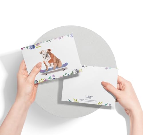 Image of Twigs Paper English Bulldog Thank You Cards, 12 Dog Stationery Note Cards