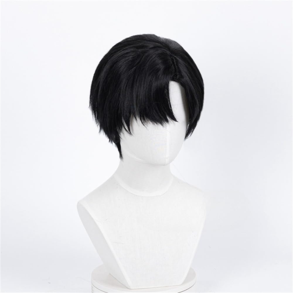 Short Black Cosplay Wigs for Men Short Straight Side Bangs Wig Male Role Anime Costume Wigs Natural Looking Fashion Synthetic Hairpieces Full Wig