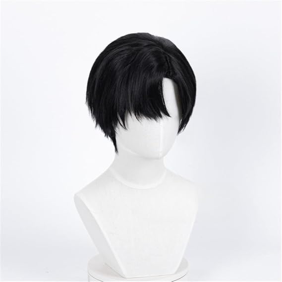 Short Black Cosplay Wigs for Men Short Straight Side Bangs Wig Male Role Anime Costume Wigs Natural Looking Fashion Synthetic Hairpieces Full Wig
