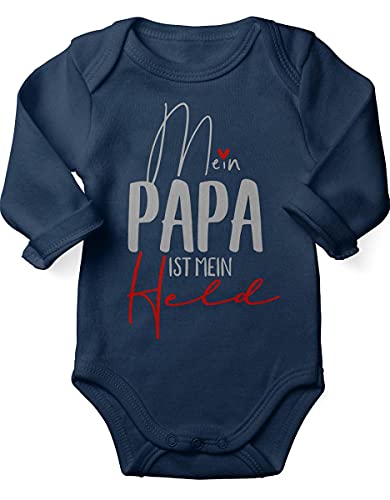 miKalino Babybody mit Spruch für Jungen Mädchen Unisex Langarm Mein Papa ist Mein Held | handbedruckt in Deutschland, Farbe:Navy, Grösse:62 Cover