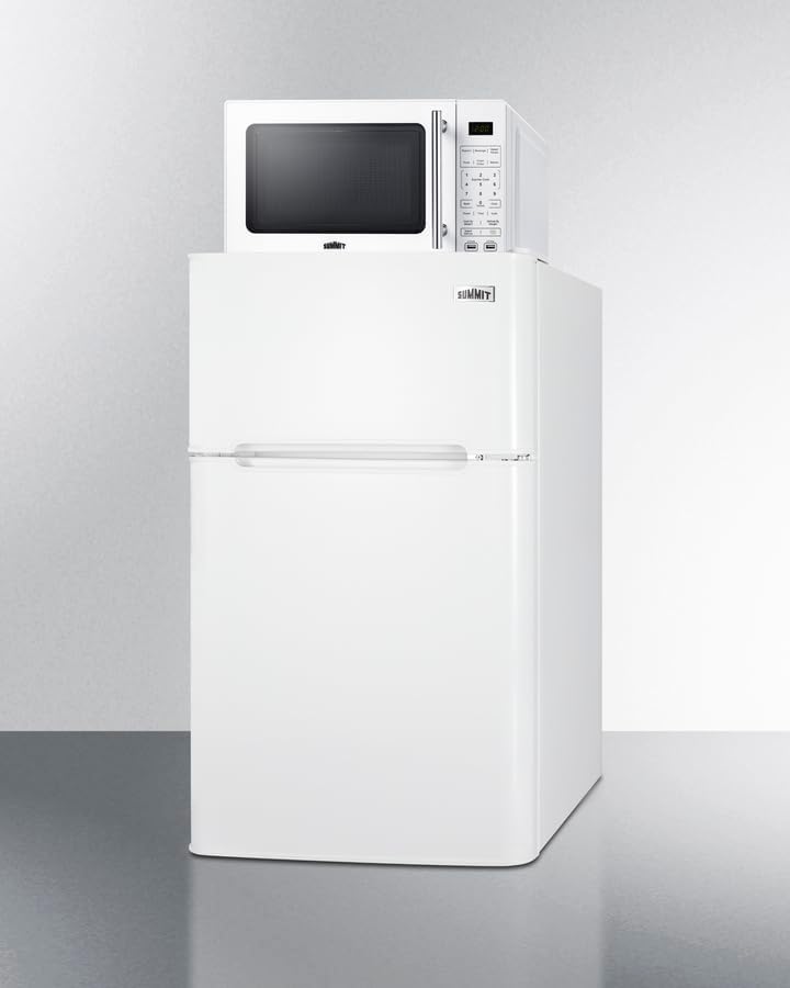 Summit Refrigerator Freezer and Microwave Combination, Breakroom, With USB Ports and Allocator, White- MRF34WA (Right Hand Door)