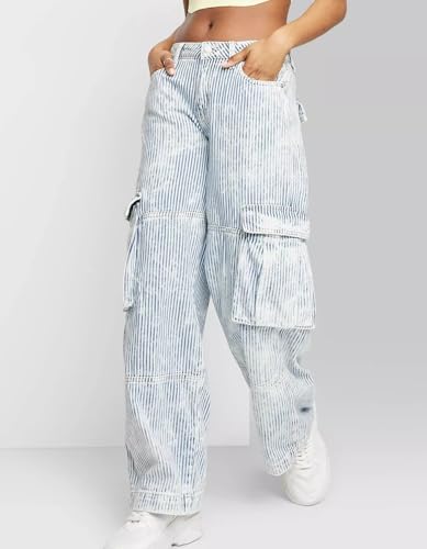 Kedera Women's Stripe Cargo Jeans High Rise Baggy Pants Straight Leg Casual Y2K Pants Boyfriend with Pockets3