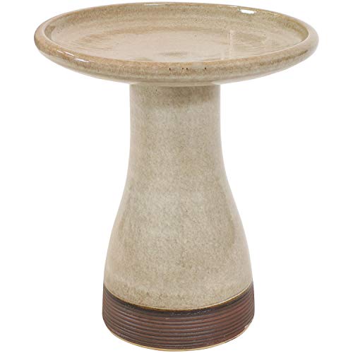 Sunnydaze 21" H Ceramic Bird Bath for Outside - Hand-Painted Outdoor Bird Bath Bowl, UV/Frost-Resistant Finish - Yam - Ribbed Pedestal