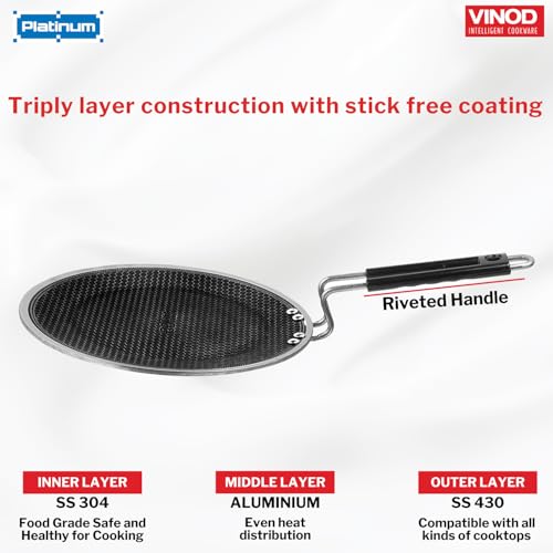 Vinod Platinum Triply Stainless Steel X Tawa of 25 cm Diameter with Honeycomb Pattern Design Inside | 25 cm Triply Tawa, Scratch Resistant, Food Safe & PFOA Free - (Induction Friendly)