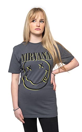 Nirvana T Shirt Inverse Smile Band Logo Nouveau Officiel Unisex Charcoal Gris Size XL
