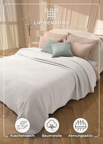 LAYNENBURG Premium Baumwolldecke 150x200 cm - Oeko-TEX 100 - Baumwollmix Kuscheldecke - Decke als Wohndecke, Sofa-Decke & Couchdecke - Wolldecke kuschelig-warm aus Baumwolle (Creme)