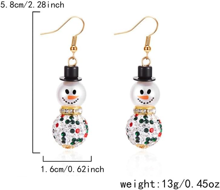 Snowman Earrings for Women Dainty Crystal Snowman Dangle Earrings Red Green Christmas Pearl Earrings Christmas Holiday Jewelry Gifts Costume Accessories - Image 7