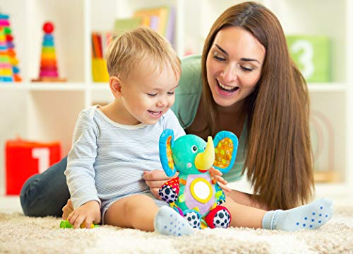 OKIKI Elephant Plush Stuffed Infant Toy, Baby Development Toys with Musical Box, Squeaky Feet, Kids Mirror, BPA Free Teether - Stroller, Crib, Carseat Baby Toys - Thumbnail 5