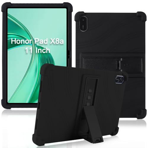 ATOOZ for Honor Pad X8a Case 11 Inch 2024 Soft Silicone Kids Case for Huawei Honor Pad X8a Tablet with Adjustable Bracket (Black)